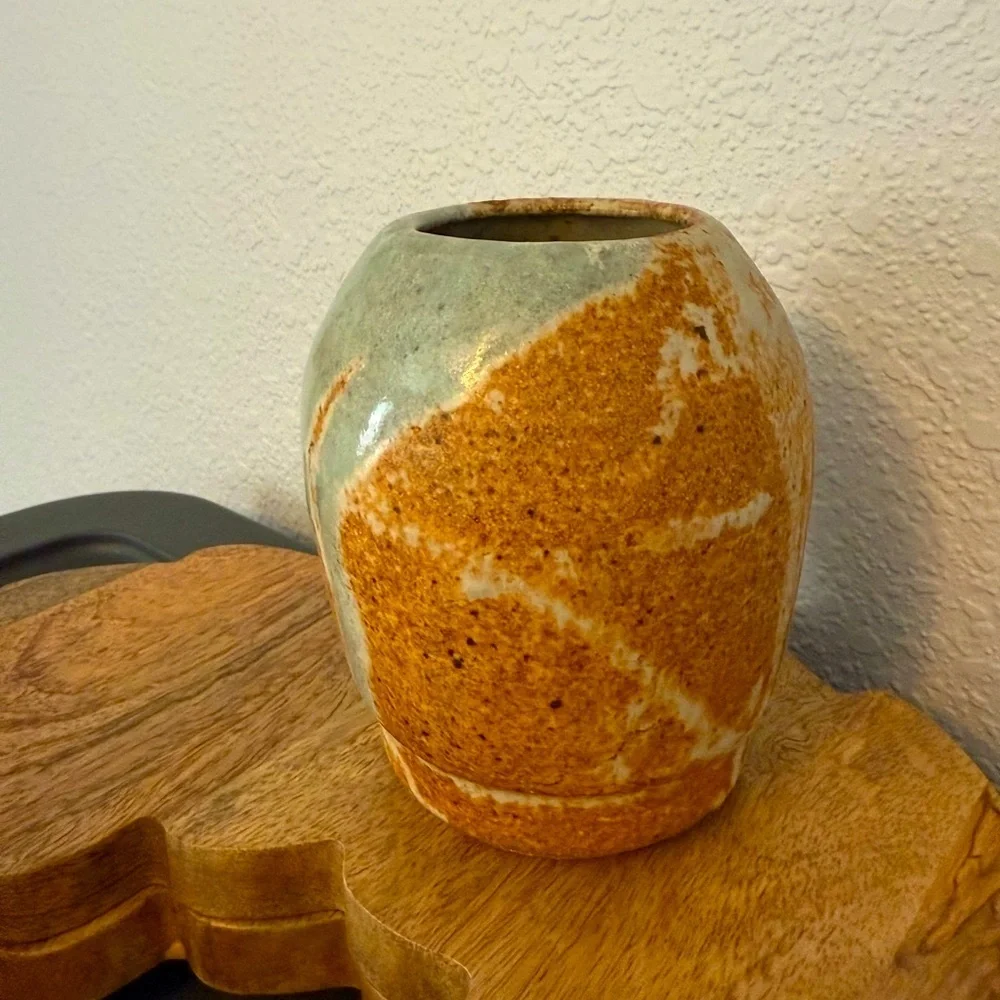Rustic Brown and Baby Blue Ceramic Vase
